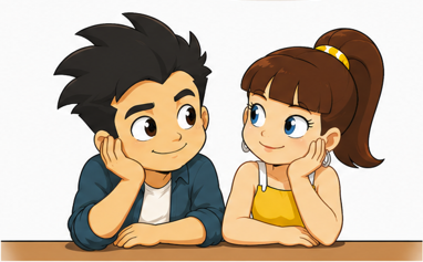 Two Humdo mascots, a young couple, standing side by side